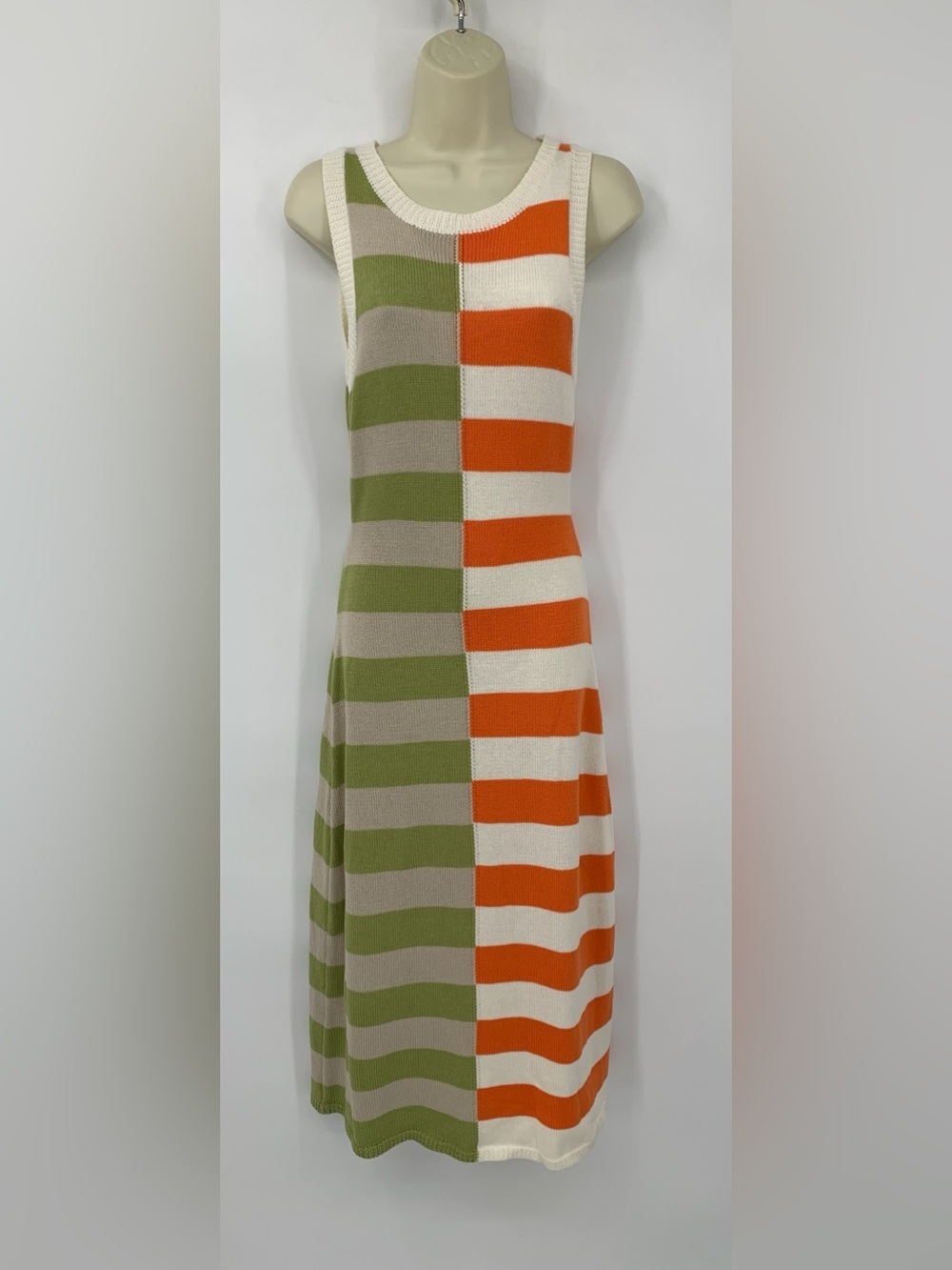 Le Lis Mocha striped midi sweater dress knit green orange shift sleeveless Small